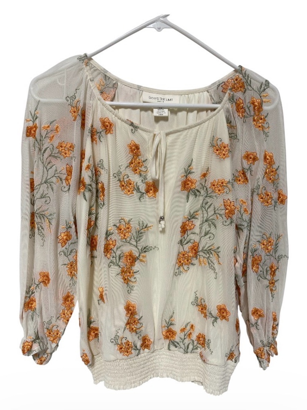 Skye's the Limit Cream Blouse with Orange Floral Embroidery